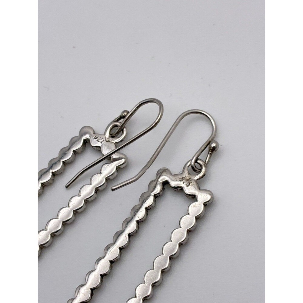 Maracasite Open Rectangular Sterling Silver Dangle Pierced Earrings 1.5” Tested - Picture 6 of 8